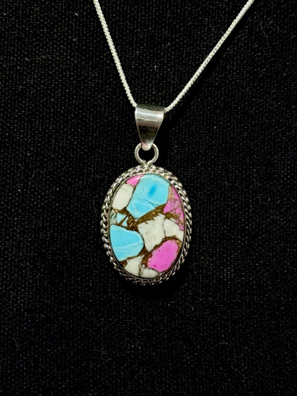 925 Sterling Silver Cotton Candy Turquoise Pendant
